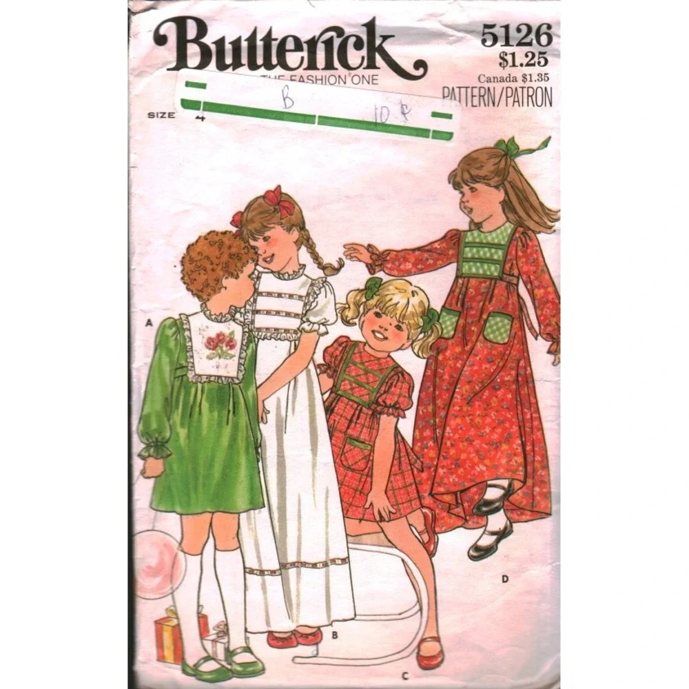 Vintage Butterick 5126 Childrens Dress Sewing Pattern Size 4 Pleated Yoke Gown
